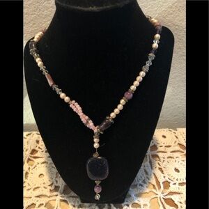 Pearl Purple Topaz Beads Large Topaz Pendant 24” Gift Giving Beautiful